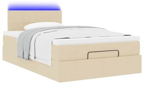 Οθωμανικό κρεβάτι με στρώμα &amp; LEDs Cream 120x190cm ύφασμα - Κρεμ