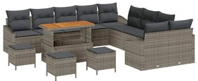 vidaXL Σετ Καναπέ Κήπου με μαξιλάρι 14 pcs Γκρι Πολυ ράταν