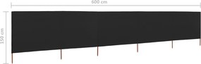 vidaXL Προστατευτικό Αέρα με 5 Πάνελ Μαύρο 600 x 120 εκ. Υφασμάτινο