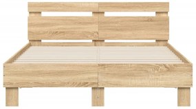vidaXL Πλαίσιο Κρεβατιού με Κεφαλάρι/LED Sonoma Δρυς 135 x 190 εκ.