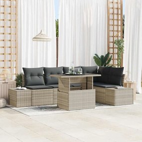 vidaXL Σετ Καναπέ Κήπου με μαξιλάρι 6 pcs Ανοιχτό γκρι Πολυ ράταν