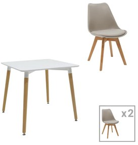 Τραπεζαρία Natali-Gaston σετ 3τεμ MDF και ξύλο οξιάς σε γκρι-λευκή-φυσική απόχρωση 80x80x76εκ 80x80x76 εκ.