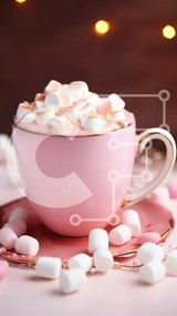 Intra Συλλεκτικό Ξύλινο Παζλ Plywood 4mm - Ζεστό ροζ φλιτζάνι ζεστή σοκολάτα με Marshmallows Σε Ξύλινο Κουτί - Διαστάσεις: 10x10 cm – 25 κομμάτια