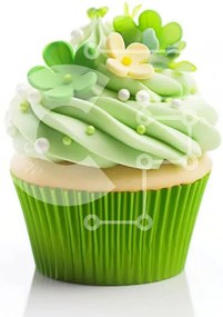 Σετ των 2 Intra Συλλεκτικό Ξύλινο Παζλ Plywood  4mm - Green Frosting Cupcake με λευκά λουλούδια Σε Ξύλινο Κουτί - Διαστάσεις: 10x10 cm – 25 κομμάτια