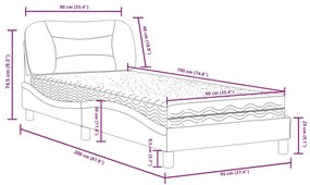 Κρεβάτι με Στρώμα Μαύρο 90x190 εκ.Υφασμάτινο - Μαύρο