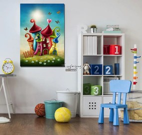 Παιδικός πίνακας σε καμβά με σπίτια KNV048 65cm x 95cm