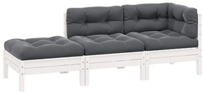 vidaXL Σαλόνι Κήπου Σετ 3 τεμ Λευκό από Μασίφ Ξύλο Πεύκου με Μαξιλάρια