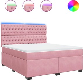 vidaXL Κρεβάτι Boxspring με Στρώμα Ροζ 180x200 εκ. Βελούδινο