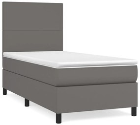 vidaXL Κρεβάτι Boxspring με Στρώμα Γκρι 90x190 εκ. από Συνθετικό Δέρμα