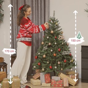 HOMCOM Τεχνητό Χριστουγεννιάτικο Δέντρο, 150 cm, αναδιπλούμενα κλαδιά, μεταλλική βάση, ευέλικτο, Πράσινο