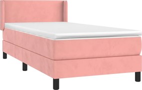 vidaXL Κρεβάτι Boxspring με Στρώμα Ροζ 90x200 εκ. Βελούδινο