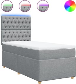 vidaXL Κρεβάτι Boxspring με Στρώμα Ανοιχτό Γκρι 90x200 εκ. Υφασμάτινο
