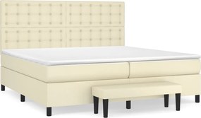 vidaXL Κρεβάτι Boxspring με Στρώμα Κρεμ 200x200 εκ. Συνθετικό Δέρμα