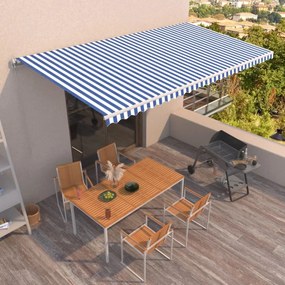vidaXL Χειροκίνητη Τέντα 6 x 3,5 m Μπλε και Λευκή Ράβδος