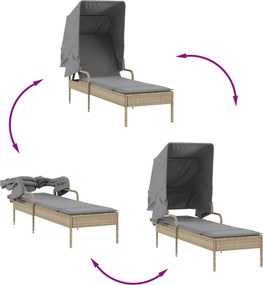 vidaXL Ξαπλώστρα με Σκίαστρο Μπεζ από Συνθετικό Ρατάν