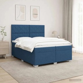 vidaXL Κρεβάτι box spring με στρώμα Μπλε 200 x 200 cm Ύφασμα