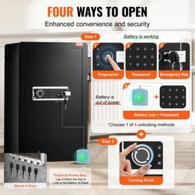 VEVOR Single Door 3.5 cu.ft Safe Box with Key Lock Password &amp; Fingerprint Black