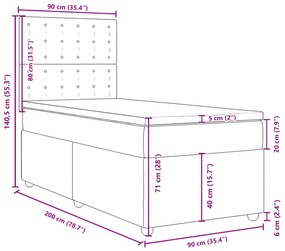 Κρεβάτι Boxspring με Στρώμα Σκούρο Γκρι 90x200 εκ. Υφασμάτινο - Γκρι