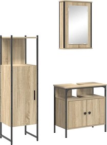 vidaXL Σετ Επίπλων Μπάνιου με ράφι 3 pcs Καφέ Επεξεργασμένο ξύλο