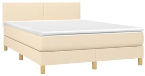 vidaXL Κρεβάτι Boxspring με Στρώμα Κρεμ 140x200 εκ. Υφασμάτινο