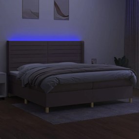 vidaXL Κρεβάτι Boxspring με Στρώμα & LED Taupe 200x200 εκ. Υφασμάτινο