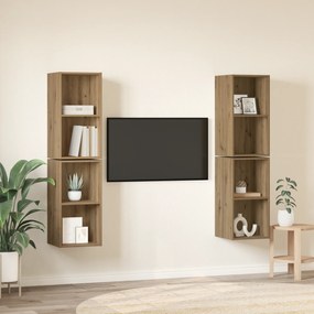 vidaXL Τηλεοπτική Κάβα Τοίχου 4 pcs Χειροποίητη δρυς 37 x 37 x 72 εκ