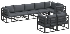 Σετ Καναπέ Κήπου με μαξιλάρι 8 pcs Μαύρο Αλουμίνιο
