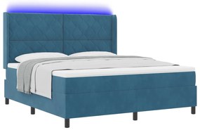 vidaXL Κρεβάτι με Στρώμα & LED Σκούρο Μπλε 180x200 εκ Βελούδο