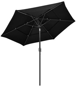 Ομπρέλα 3 Επιπέδων Μαύρη 2,5 μ. με Ιστό Αλουμινίου - Μαύρο