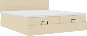 vidaXL Οθωμανικό κρεβάτι με στρώματα Κρέμα 180x200cm ύφασμα