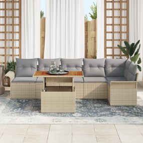 vidaXL Σετ Καναπέδων 7 Τεμαχίων με Μαξιλάρια  Μπεζ Πολυ Ρατάν
