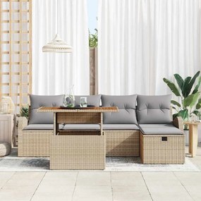 vidaXL Σετ Καναπέ Κήπου Ρυθμιζόμενο ύψος 6 pcs Μπεζ συνθετικό ρατάν