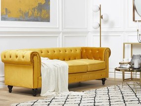 Καναπές chesterfield Berwyn H102, Κίτρινο, 201x75x70cm, Πόδια: Ξύλο,Ευκάλυπτος, Καουτσούκ