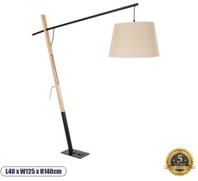 02030 GloboStar® KELSIE 02030 Μοντέρνο Επιδαπέδιο Φωτιστικό Μονόφωτο 1 x E27 IP20 Μαύρο Μέταλλο, Μπεζ Ύφασμα με Μπεζ Ξύλο - Μ40 x Π125 x Υ140cm