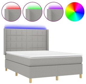 vidaXL Κρεβάτι Boxspring με Στρώμα & LED Αν.Γκρι 140x190εκ. Υφασμάτινο