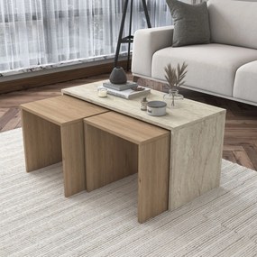 Σετ Τραπεζιών Σαλονιού Τραβερτίνη ABRON 90x40x44.8