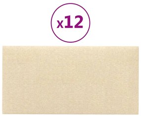 vidaXL Πάνελ Τοίχου 12 τεμ. Κρεμ 30 x 15 εκ. 0,54 μ² Υφασμάτινα