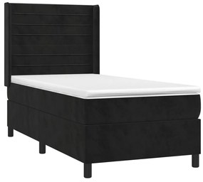 vidaXL Κρεβάτι Boxspring με Στρώμα & LED Μαύρο 90x200 εκ. Βελούδινο