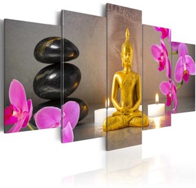 Πίνακας - Golden Buddha and orchids - 100x50