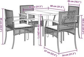 vidaXL Σετ Τραπεζαρίας Κήπου 5 τεμ. Γκρι Συνθ. Ρατάν με Μαξιλάρια