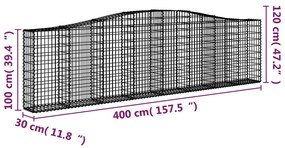 Συρματοκιβώτια Τοξωτά 5 τεμ. 400x30x100/120 εκ. Γαλβαν. Ατσάλι - Ασήμι