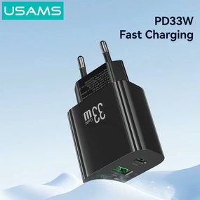 USAMS φορτιστής τοίχου CC317, USB &amp; USB-C, 33W, GaN, μαύρος