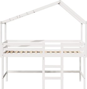 vidaXL Υπερυψ. Κρεβάτι Λευκό 90x190 εκ. Μασίφ Πεύκο με Σκάλα / Οροφή