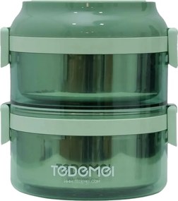 Σετ 2 Δοχεία Φαγητού Inox 1600ml σε Διάφορα Χρώματα - Πράσινο