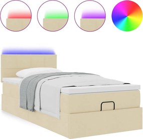 vidaXL Οθωμανικό κρεβάτι με στρώμα &amp; LEDs Cream 100x200 cm Ύφασμα