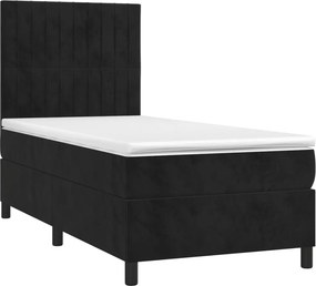 vidaXL Κρεβάτι Boxspring με Στρώμα Μαύρο 90x200 εκ. Βελούδινο