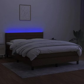 vidaXL Κρεβάτι Boxspring με Στρώμα &amp; LED Σκ.Καφέ 140x200 εκ Υφασμάτινο