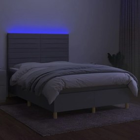 vidaXL Κρεβάτι Boxspring με Στρώμα &amp; LED Αν.Γκρι 140x200εκ. Υφασμάτινο