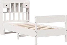 vidaXL Κρεβάτι Βιβλιοθήκη Χωρίς Στρώμα Λευκό 75x190 εκ Μασίφ Πεύκο