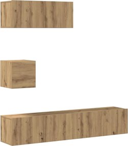 vidaXL Σετ ντουλαπιών τηλεόρασης 4 τεμαχίων Επιτοίχιο Τεχνικής Δρυς